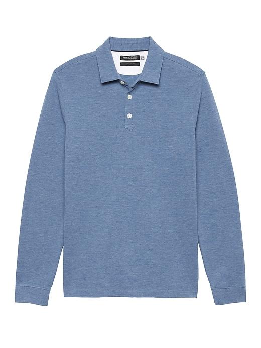 Banana Republic Mens Don';t-sweat-it Long-sleeve Polo Shirt Heather Light Blue Size Xs