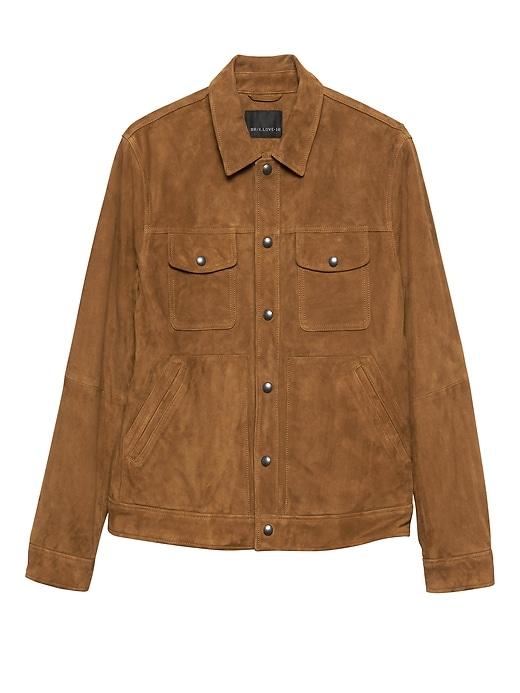 Banana Republic Mens Br X Kevin Love   Suede Trucker Jacket Tobacco Brown Suede Size Xl