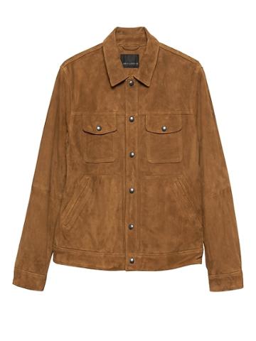 Banana Republic Mens Br X Kevin Love   Suede Trucker Jacket Tobacco Brown Suede Size Xl