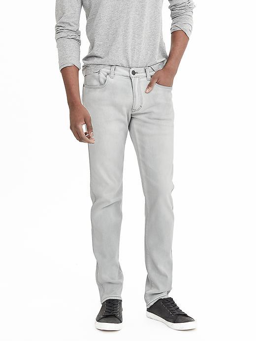 Banana Republic Mens Ice Gray Skinny Traveler Japanese Denim Jean Size 32w 36l Tall - White