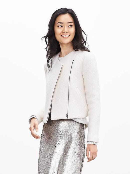 Banana Republic Boucle Zip Blazer Size 0 Petite - Cream