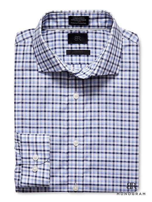 Banana Republic Mens Monogram Italian Woven Multi Gingham Shirt Size L - Mythic Blue