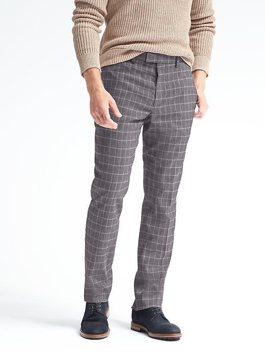 Banana Republic Mens Standard Linen Windowpane Pant - Navy