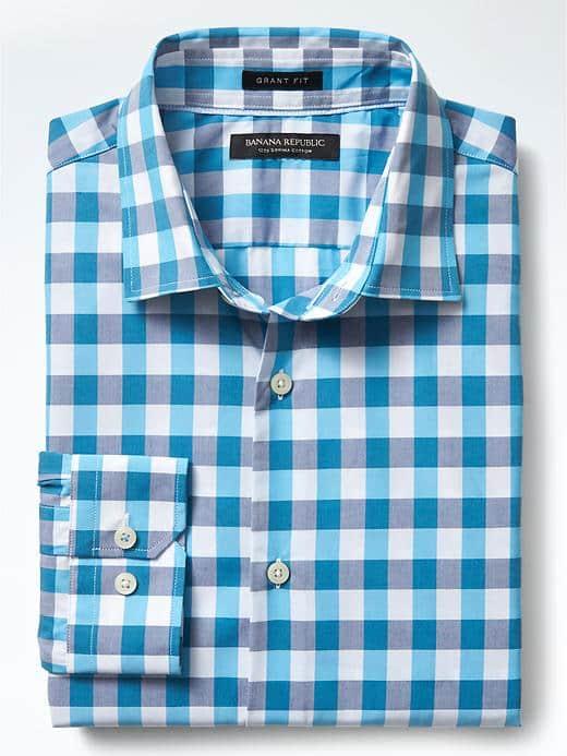 Banana Republic Mens Grant Fit Supima Cotton Gingham Shirt - Blue Tropic