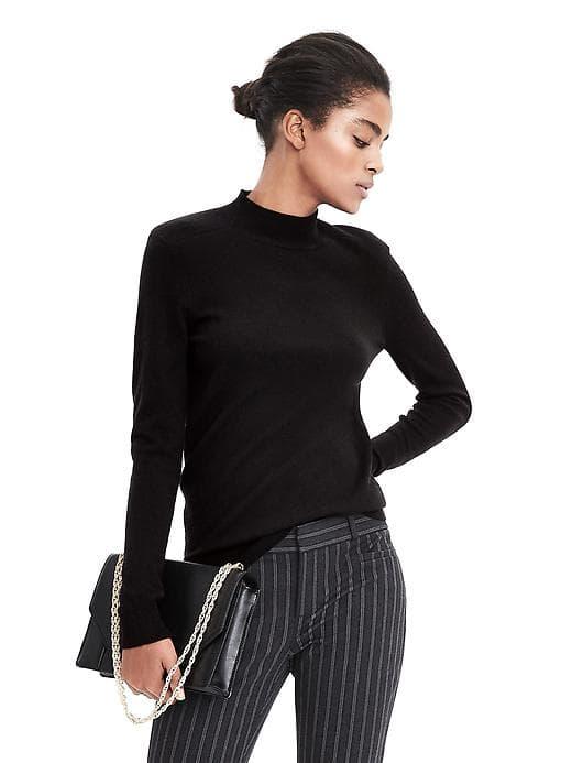 Banana Republic Womens Italian Cashmere Blend Mock Neck Pullover - Black