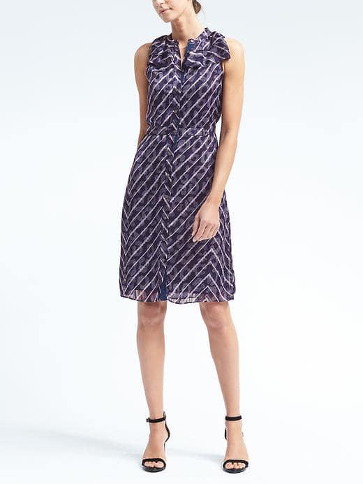 Banana Republic Animal Print Ruffle Neck Shirtdress - Navy Print