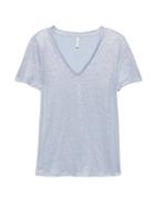 Banana Republic Womens Linen V-neck T-shirt Metallic Silver Size Xl