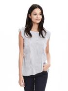 Banana Republic Stripe Ruffled Peplum Top Size L Petite - Marina Blue