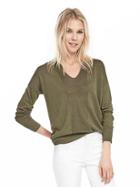 Banana Republic Womens Mixed Stitch Linen Blend Pullover Size L - Olive Branch