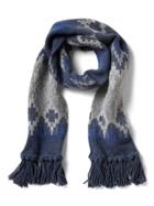 Banana Republic Mens Italian Merino-blend Fairisle Scarf Heather Blue Size One Size