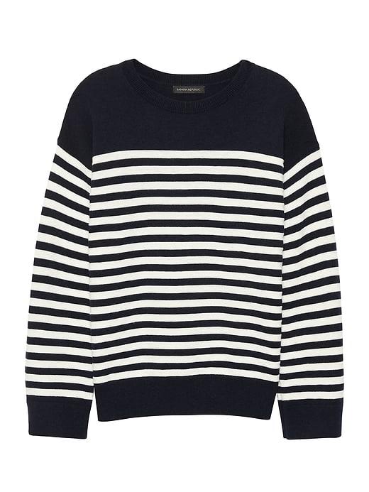 Banana Republic Womens Washable Merino Wool Blend Mariner Stripe Sweater Navy Size M