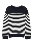 Banana Republic Womens Washable Merino Wool Blend Mariner Stripe Sweater Navy Size M
