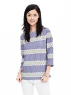 Banana Republic Lace Stripe Top Size L Petite - Light Blue Stripe