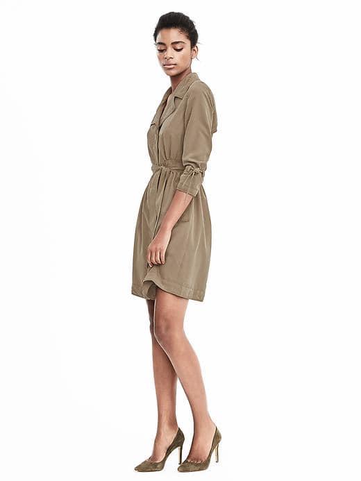 Banana Republic Womens Long Sleeve Trench Dress - Sand