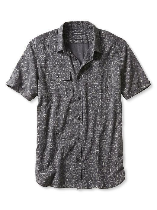 Banana Republic Mens Camden Fit Dot Short Sleeve Shirt Size L Tall - Moonless Night