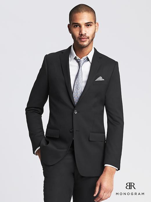 Banana Republic Mens Monogram Black Italian Wool Suit Jacket Size 42 Regular - Black