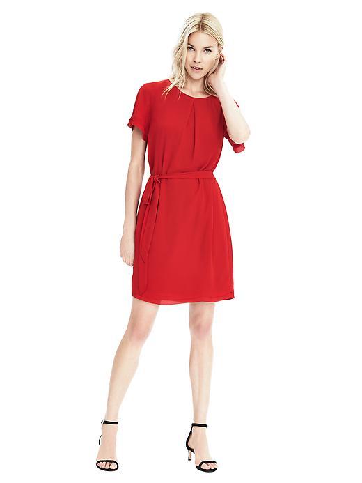 Banana Republic Womens Pleated Neck Tie Waist Dress Size L Tall - Beret Red