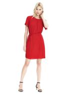 Banana Republic Womens Pleated Neck Tie Waist Dress Size L Tall - Beret Red