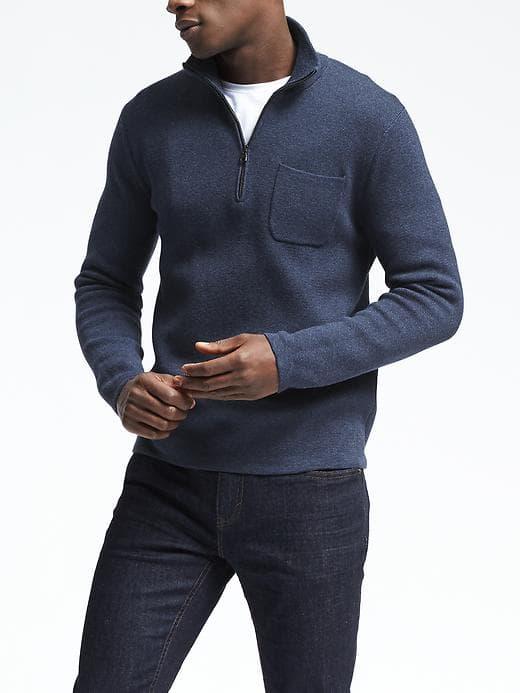 Banana Republic Mens Half Zip Pullover With Coolmax Technology - Preppy Navy