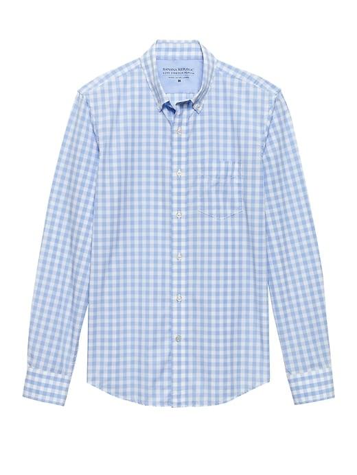 Banana Republic Mens Camden Standard-fit Luxe Poplin Gingham Shirt Marfa Blue Size S