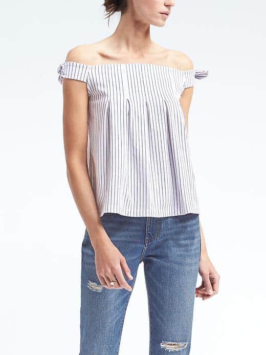 Banana Republic Womens Off The Shoulder Tie Sleeve Top - White