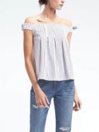 Banana Republic Womens Off The Shoulder Tie Sleeve Top - White
