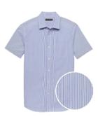 Banana Republic Mens Grant Slim-fit Seersucker Stripe Shirt White & Blue Size Xxs