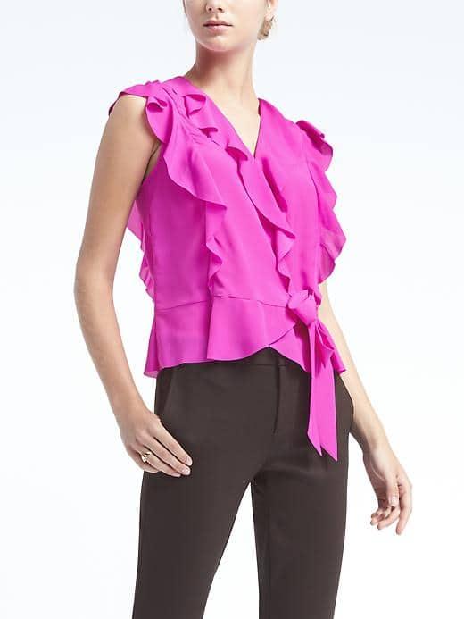 Banana Republic Womens Easy Care Ruffle Wrap Top - Bright Magenta