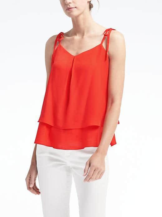 Banana Republic Womens Easy Care Shoulder Tie Top - Lava Orange