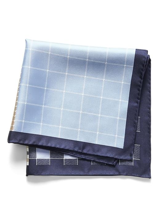 Banana Republic Mens 4-in-1 Plaid Silk Pocket Square Navy Combo Size One Size