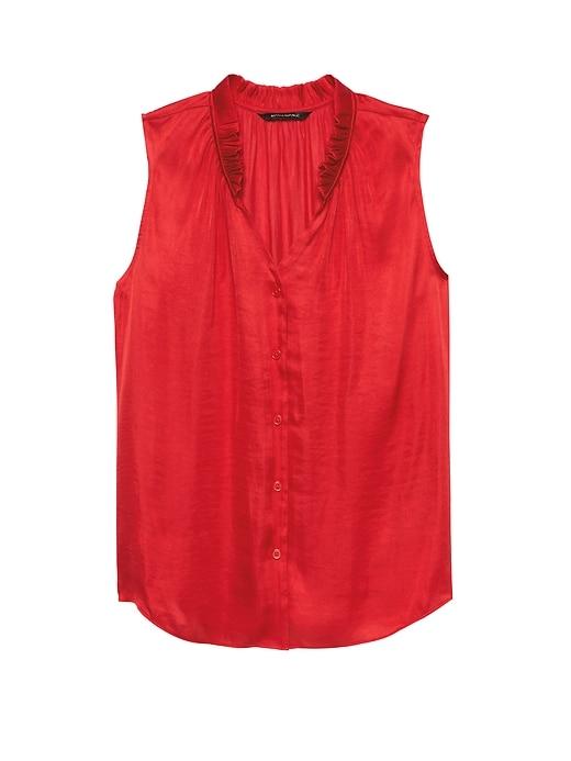 Banana Republic Womens Soft Satin Ruffle-neck Shirt Ultra Red Size Xs