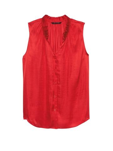 Banana Republic Womens Soft Satin Ruffle-neck Shirt Ultra Red Size Xs