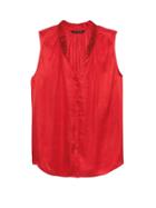 Banana Republic Womens Soft Satin Ruffle-neck Shirt Ultra Red Size Xs