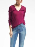 Banana Republic Womens Merino Ruffle Vee Sweater - Magenta Sky