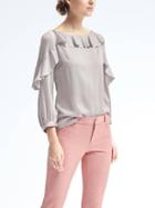 Banana Republic Womens Easy Care Satin Ruffle Blouse - Silver Star