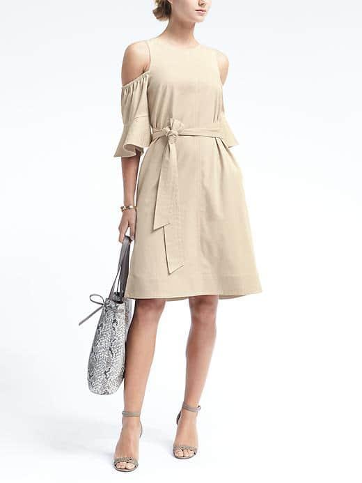 Banana Republic Womens Flutter Sleeve Twill Dress - Cream