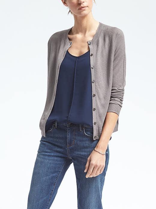 Banana Republic Womens Silk Cashmere Seamless Cardigan - Gray Sky