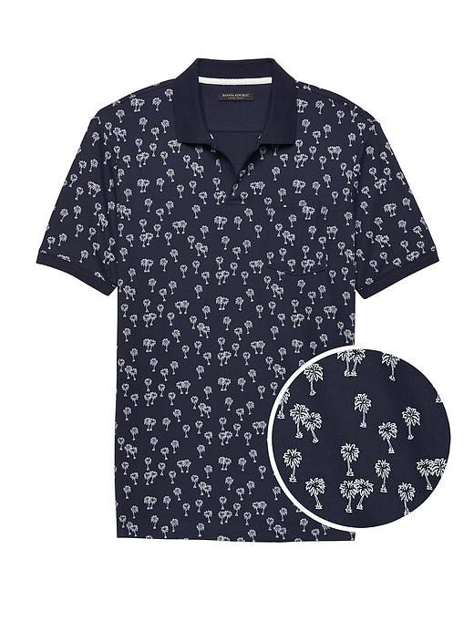 Banana Republic Mens Luxury-touch Palm Print Polo Shirt Midnight Navy Size Xl