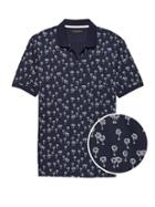 Banana Republic Mens Luxury-touch Palm Print Polo Shirt Midnight Navy Size Xl
