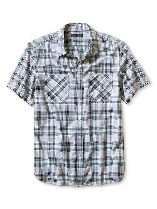 Banana Republic Mens Camden Fit Gray Check Short Sleeve Shirt Size L - Gray Heather