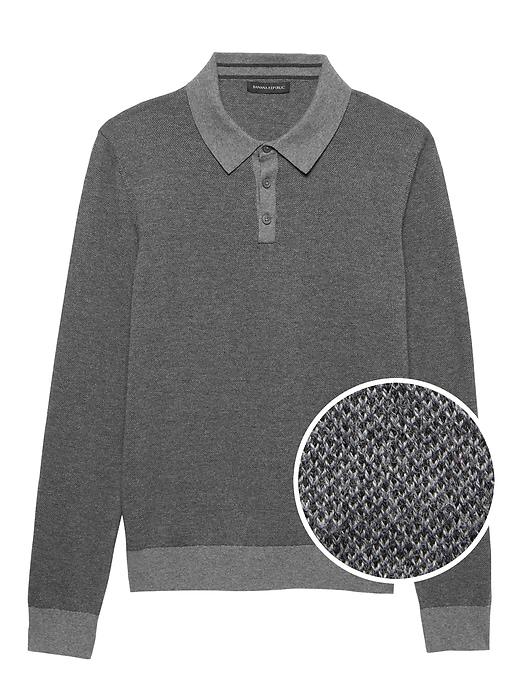 Banana Republic Mens Premium Cotton Cashmere Birdseye Long-sleeve Sweater Polo Shirt Dark Charcoal Gray Size M