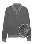 Banana Republic Mens Premium Cotton Cashmere Birdseye Long-sleeve Sweater Polo Shirt Dark Charcoal Gray Size M
