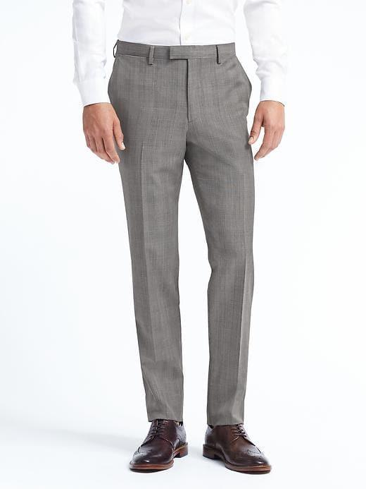 Banana Republic Mens Standard Plaid Wool Suit Trouser Jet Gray Size 28w