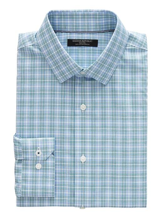 Banana Republic Mens Camden Standard-fit Non-iron Check Shirt White & Blue Grass Size Xs