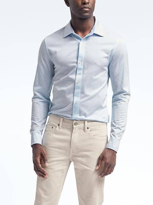 Banana Republic Mens Stripe Performance Pique Shirt - Cerulean Stripe