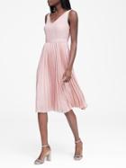 Banana Republic Womens Petite Pleated Fit-and-flare Dress Smoky Rose Pink Size 14