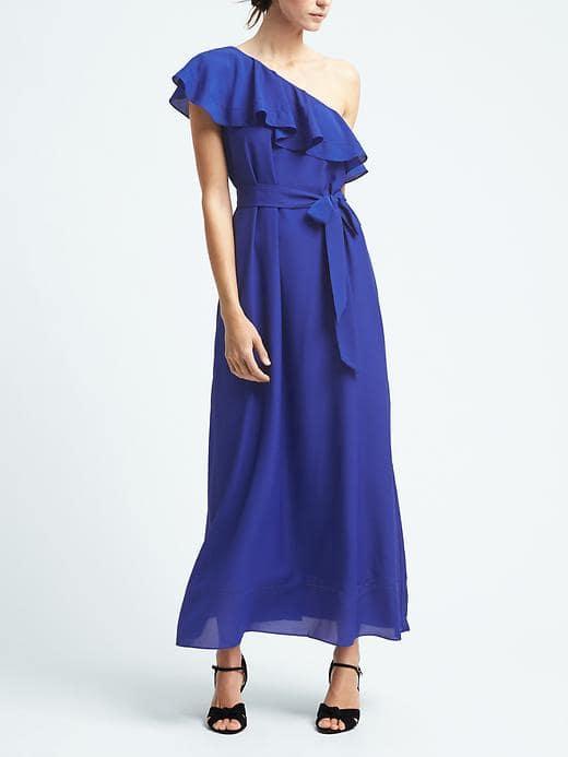 Banana Republic Womens One Shoulder Maxi Dress - Royal Blue