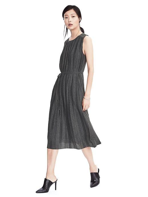 Banana Republic Womens Knit Pleated Midi Dress - Charcoal Gray Heather