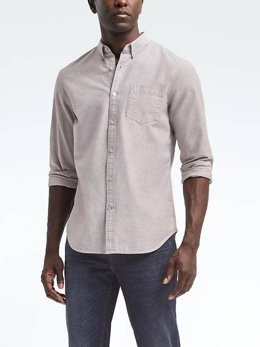 Banana Republic Mens Grant Slim Fit Cotton Stretch Oxford Shirt - Bark