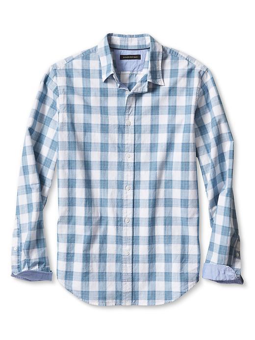 Banana Republic Mens Camden Fit Check Shirt Size L Tall - Indigo